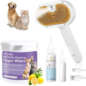 Universal Pet Steam Brush For Cats And Dogs 3-in-1 Spray Hair Removal Comb With Waterless Shampoo And Ear Towel,Tiktok, Amazon, Walmart Banned (Option: Brush Set with Pet Teeth Clean)